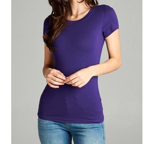 Active Basic Tops - Short Sleeve Crew Neck Tee. Purple.